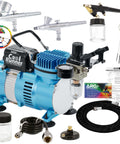 Cool Runner II Airbrush Kit With Dual Fan Compressor For Pro Level Finishes Includes Three Airbrushes Cleaning Brush Set