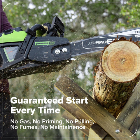 18 Inch 60V Cordless Chainsaw Tool Only Bringing Actual Gas Engine Kick To Yard Work Without The Noise Or Fumes cutting through a log with precision.
