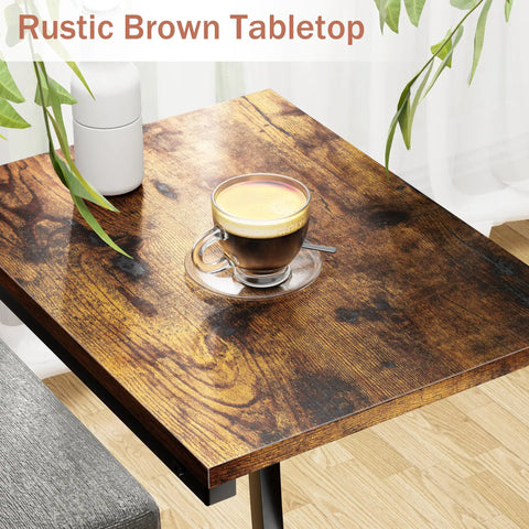 Rustic brown tabletop of Set Of 2 C Shaped End Tables For Couch With Curved Legs Space Saving Under Sofa Side Tables