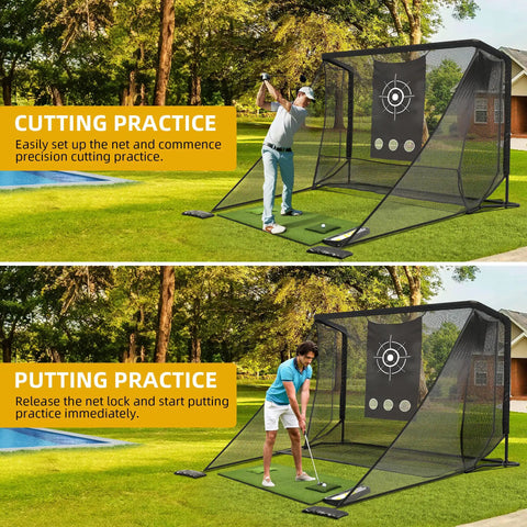 10x7ft Golf Hitting Net With Side Net And Simulator Cloth Portable Steel Frame Golf Cage for Indoor Outdoor Practice setup