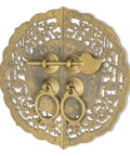 Ornate brass door pull with intricate design, part of Flower Pot Cabinet Faceplate Set 5.52 Inches Square With Solid Brass Pull And Eight Radial Washers For Architectural Interior Design And Custom Cabinetry Hardware Decorative Facade Accent For Doors And Drawers.