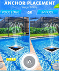 Upgraded Solar Fountain With Killer Light Show For Pools, Large Square Floating Pool Fountain With Anchor, pool view