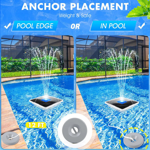 Upgraded Solar Fountain With Killer Light Show For Pools, Large Square Floating Pool Fountain With Anchor, pool view