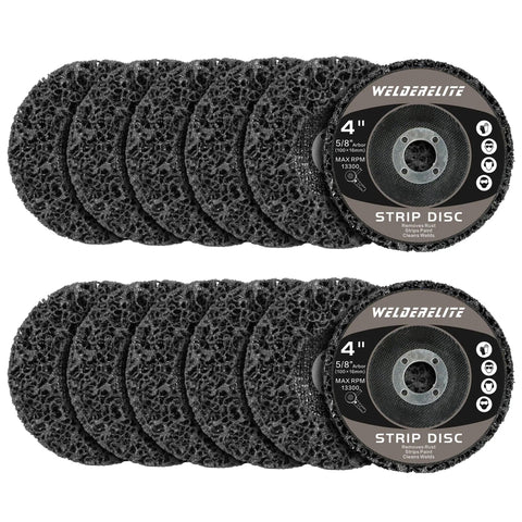 12 Pack 4 Inch Grinding Discs With Five Eighth Inch Bore For Angle Grinders Black Rust Busting Paint Stripping Wheels Multipurpose Metal And Wood Surface Cleaner Set For Heavy Duty DIY Projects showing front view of two stacks.