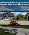 2K HDR Wireless Outdoor Security Camera System displays a bright image of a red car on a suburban street with clear detail.