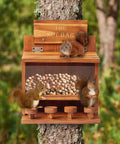 Squirrels using Wooden Squirrel Picnic Table Feeder with Durable Solid Frame Clear Acrylic Feeding Panel Top Door Access