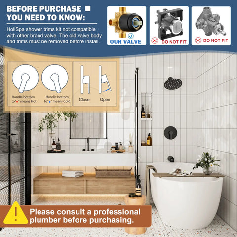 Bathroom with Matte Black Tub And Shower Faucet Set With 8 Inch All Metal Rainfall Showerhead Tub Spout And Single Handle Trim Kit
