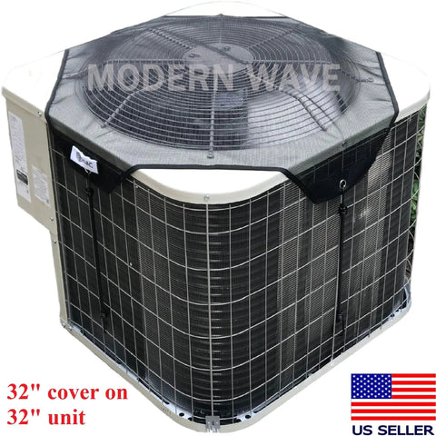 Central Air Conditioner Cover For Outside Units 32 By 32 With Adjustable Bungee Cords And Heavy Duty Mesh Top on AC unit