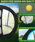 Close-up of Golf Chipping Net With Tri Turf Hitting Mat Set Foldable Practice Target highlighting net design and frame materials.