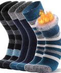 Toasty Heated Thermal Socks For Men And Women, Thick Insulated Winter Socks In Blue Stripes Series, 3 Pair Pack