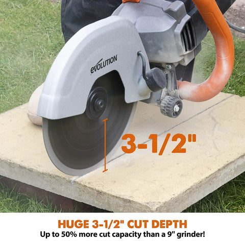R230DCT 9 Inch Concrete Saw With 15A Motor No Gas Beats The Grinder Hands Down Ergonomic Lightweight Design With Wheeled Skid Plate For Easy Precise Cutting Diamond Masonry Blade Included cutting concrete at 3-1/2 inch depth
