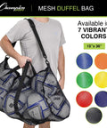 Person carrying Mesh Duffle Bag With Zipper And Adjustable Shoulder Strap 15 By 36 Inches Black Oversized Gym Bag holding balls