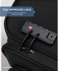 Close-up of TSA lock on Lightweight Softside Carry On Luggage With 22x9x14 Inches Cabin Size, Spinner Wheels, Airline Approved Travel Case.