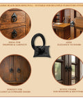 Mystic Colonial Cast Iron Ring Pull Handles With Screw Blackened Hammered Finish Antique Cabinet Hardware for drawers and doors