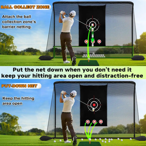 Golfer using 10x7ft Golf Hitting Practice Net for Real Golf Balls, Heavy Duty Driving Cage with Reinforced 7-Layer Mesh outdoors