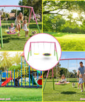 Children enjoying Heavy Duty Backyard Swing Set With Stand For Indoor Outdoor Fun 440 Lb Capacity with 32 Inch Saucer Swing in park.