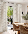 Farmhouse Diamond Geometric Curtain Panels 96 Inches Long W52 X L96 Natural Linen Semi Sheer 250Gsm in dining room.