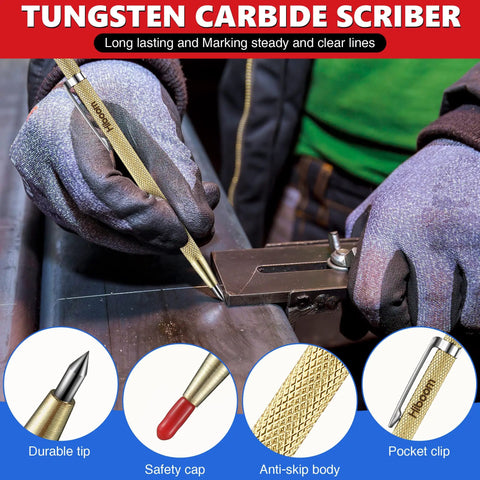 Person using carbide scribe tool from 10 Pack Mechanical Carpenter Pencils Set With Sharpener Deep Hole Marker Kit
