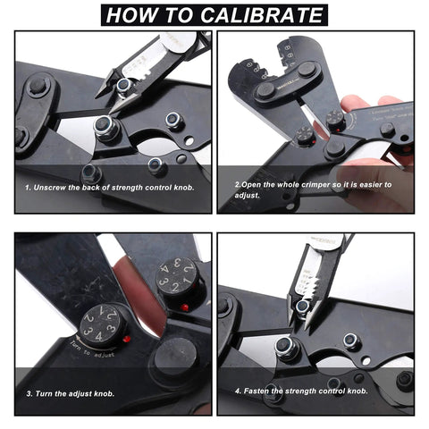 Steps for calibrating Heavy Duty Wire Rope Cutting And Crimping Tool For Aluminum Oval And Double Barrel Stop Ferrule Sleeves.