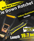 Reflective 2 Inch By 10 Foot Car Tie Down Straps 4 Pack With J Hooks and Rubber Blocks, anti-rust ratchet with yellow handle