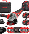 High Octane Brushless Cordless 4-1/2 To 5 Inch Angle Grinder Kit with two 4.0 Ah batteries and charger for metal cutting tasks.