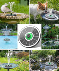 Collage of Solar Powered Glass Panel Fountain For Bird Bath No Battery Required 3.5W With Green Flower And 4 Fixed Rods And 7 Nozzles for garden use