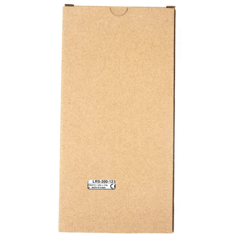12V 17A 204W Switching Power Supply For Industrial Equipment, wide-input LRS-200-12 unit in cardboard packaging
