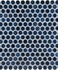 Hudson Penny Round Midnight Porcelain Mosaic Tile Mesh Mounted For Floor And Wall Use, glossy dark finish, square sheet view
