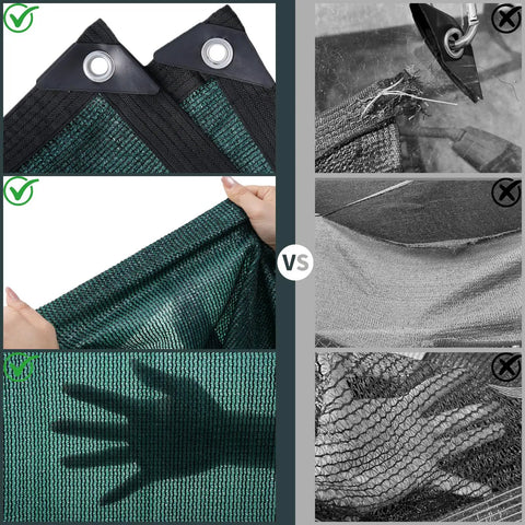 Comparison of 80 Percent Sun Shade Cloth with Grommets, showcasing breathable mesh shade tarp for pergola, patio, and garden use.