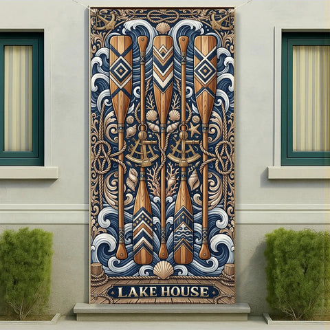 Beachy Coastal Door Cover Banner 36x72 Inches For Indoor Outdoor Use Rustic Ocean Theme Front Door Decor Fade Resistant