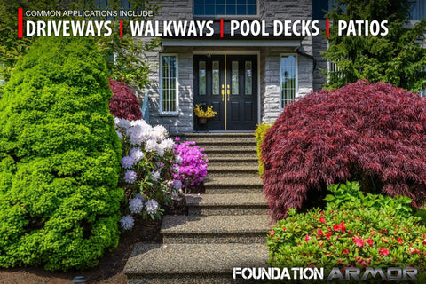 Top Tier Brown Tinted Concrete Sealer With High Gloss Glow Up Solvent Based Cure And Seal In A 5 Gallon Size used on garden steps and patios.