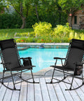 26 Inch Zero Gravity Outdoor Rocking Chairs Set Of 2 Foldable Loungers With Phone Holder And Pillow by a pool