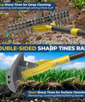 70 Inch Heavy Duty Metal Dethatcher Rake With 15 Inch Wide Double Edged Sharp Tines for soil loosening and garden care