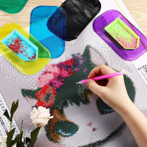 Six Piece Diamond Painting Anti Slip Sticky Mats Set In Six Colors For Keeping Tiny Diamonds In Place While You Craft 5.6 By 3.3 Inch Gel Pad Trays Universal Mount Holder For Adults Art Supplies
