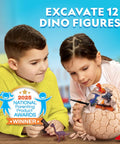 Mega Dinosaur Egg Dig Kit With 12 Dino Figures, Jumbo Excavation Brick Over 6 Inches Tall, Realistic Tools For Uncovering Fossil Fun And Hands On Paleontology Play, kids excavating egg brick
