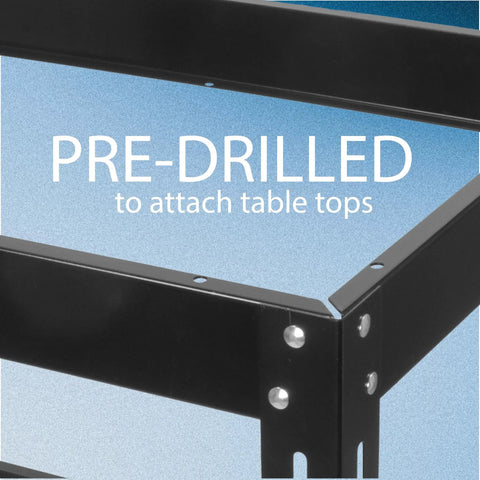 Close-up view of a pre-drilled corner of the Beefed Up Heavy Duty Router Table Stand For Workshop With Ergonomic Height And Adjustable Feet.