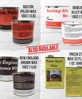 Top Shelf Bowling Alley Clear Paste Wax For Real Deal Surface Protection And Sweet Finish Polishing With Heavy Duty Carnauba Formula In Trusty 16 Oz Tin Can display with various wax cans.