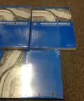 Three blue manuals displayed, part of Sportster 2014 Service And Repair Manual Set With Parts And Electrical Diagnostics, Step By Step Instructions, Illustrated Exploded Diagrams, Ride Ready DIY Bike Maintenance Guide.