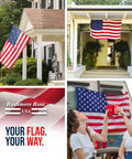 Outdoor 3x5 American Flag Made In USA With Brass Grommets Built To Last Outdoors Polycotton For Exterior Use displayed in various scenes