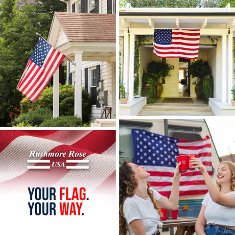 Outdoor 3x5 American Flag Made In USA With Brass Grommets Built To Last Outdoors Polycotton For Exterior Use displayed in various scenes