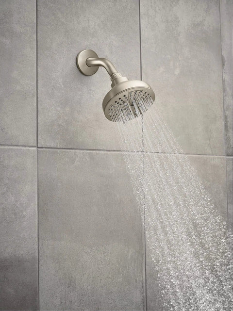 Wall-mounted Brushed Nickel Eight Function High Pressure Showerhead With Five Inch Spray Head And Hose Easy Install Handheld Design