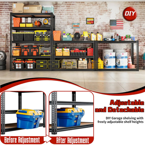 Heavy Duty 2250 Lb 5 Tier Garage Storage Shelves With Adjustable Metal Utility Rack for organized storage in warehouse and garage.