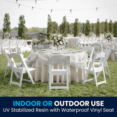 Hercules Series White Padded Folding Chair Set Of 4 Ultra Lightweight Event Seating With 800 Lb Capacity around outdoor table