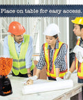 Workers around table with Wall Mount Ear Plug Dispenser For Bulk Refill, 500 Pair Capacity, Slow Rebound Foam Ear Plugs For Heavy Noise.