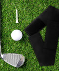 Golf Swing Arm Band Training Aid for Correct Posture and Stable Swing with club, ball, tee on grass