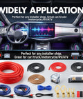 Straight Up 4 Gauge Auto Audio Hook Up Kit With 20 Ft Oxygen Free Copper Power Cable and various audio wiring components.