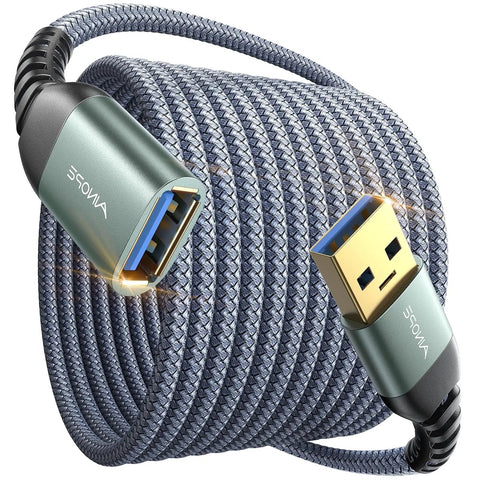 Long Reach Usb Extension Cable Male To Female Extender Cord Delivering Fast Usb 3.0 Sync with braided design and 10 ft length.