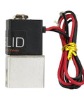 12V DC 1/8 Inch NPT 2 Way Normally Closed Solenoid Valve with aluminum body and red-black wires, IP65 rated, side view