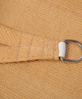 Close-up of Oversized 20x20x20 Foot Triangle Sun Shade Sail For Garden And Patio Desert Sand Color, HDPE weave with metal ring