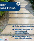 Heavy Duty Concrete Paver Sealer Providing Dope Clear Gloss Finish On Outdoor Stone Surfaces applied on a walkway for color enhancement.